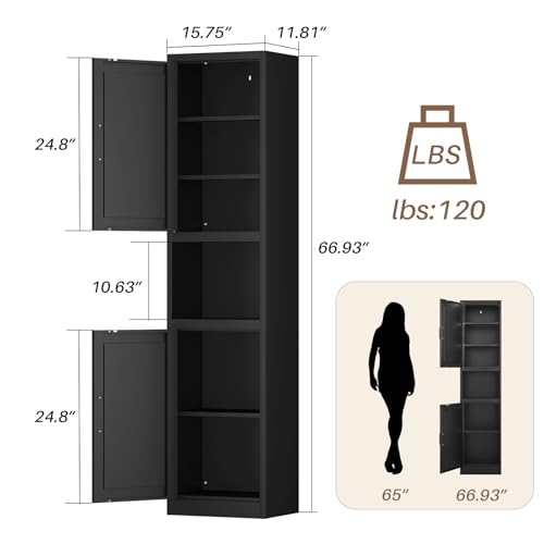 Metal Skinny Cabinet with Adjustable Shelves in Black, view 4