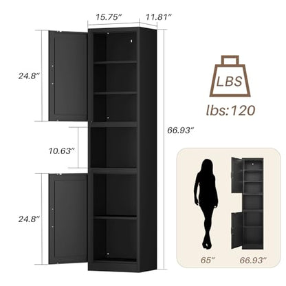 Metal Skinny Cabinet with Adjustable Shelves in Black, view 4