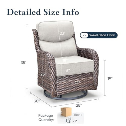 Luxury 6" Thick Cushioned Outdoor Swivel Rocker Patio Chairs of 2, High Back Wicker Patio Furniture Set with Ergonomic Zone Back, Conversation Glider Set for Deck Porch - Brown+Beige