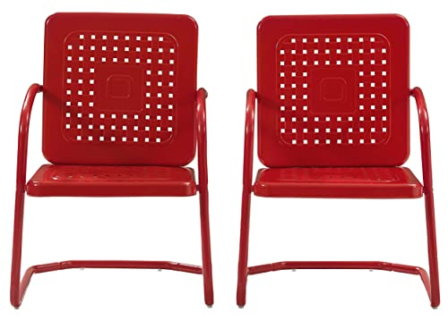 Bates 2-Piece Outdoor Chair Set, Retro Metal Patio Chairs for Dining, Porch, Deck, Balcony, Bright Red Gloss