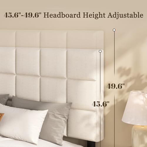 Queen Platform Bed Frame with Upholstered Adjustable Headboard, view 3