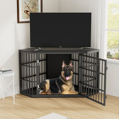 52 Inch Dog Crate Furniture Corner for Large Dogs, Black, view 6