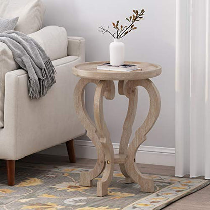 Natural French country accent table with round top, view 3