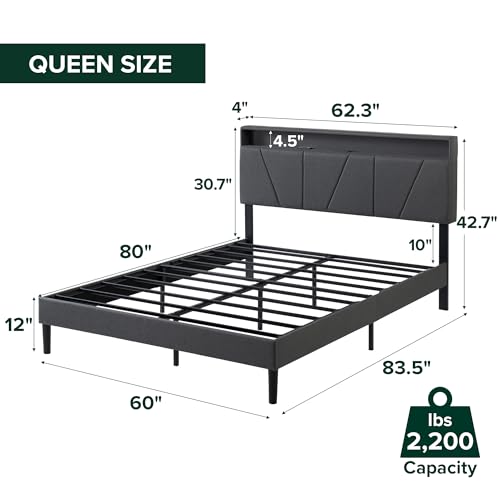 Zinus Maya Upholstered Platform Bed Frame, RGB LED Lights, Queen, view 3
