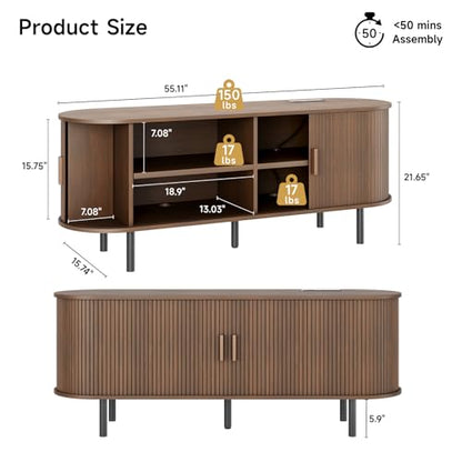 55" TV Stand with Power Outlet & Storage for TVs up to 60", Walnut, view 3