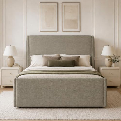 Queen Size Lift Up Storage Bed Frame, Tall Headboard, Sleigh Bed, view 3