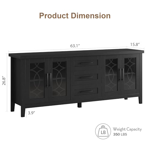 Farmhouse TV Stand with Glass Door for 65-70 Inch TV, Entertainment Center, view 3