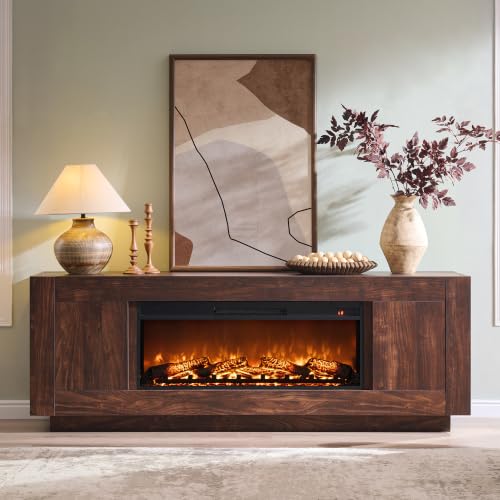 70" Fireplace TV Stand for 80" TV, 36" Electric Fireplace, Dark Walnut, view 2