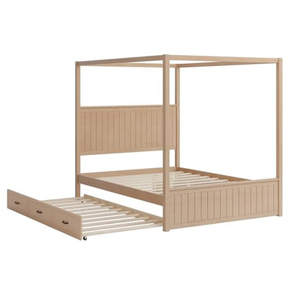 Modern Queen Size Canopy Platform Bed with Trundle & 3 Storage Drawers, view 7