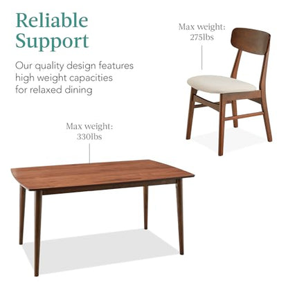 Best Choice Products 7-Piece Wooden Dining Room Table Set, Mid-Century Modern, Kitchen Table w/ 6 Chairs, Upholstered Cushions, Curved Backrests, Rounded Table Corners - Walnut/Cream