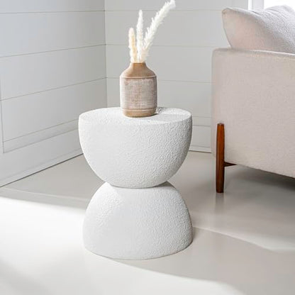 Greta 18" Hourglass Side Table, White Frosted | Indoor/Outdoor, Textured Polyresin Finish, All-Weather Modern Drink Stand, Plant Pot Pedestal, No Assembly Required