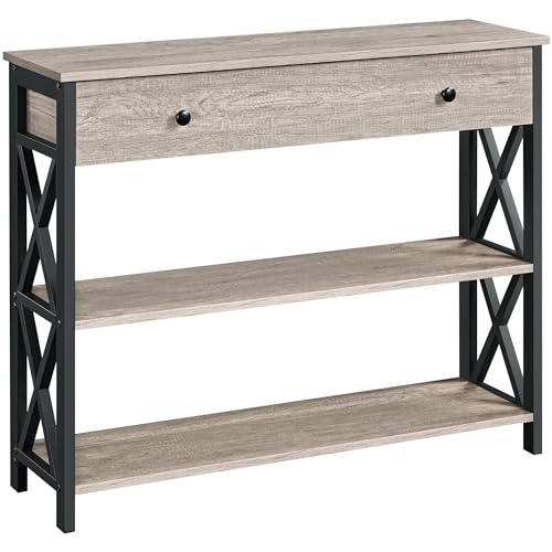 Console Table with Drawer, Entry Table with 3 Tier Storage, Gray, view 2