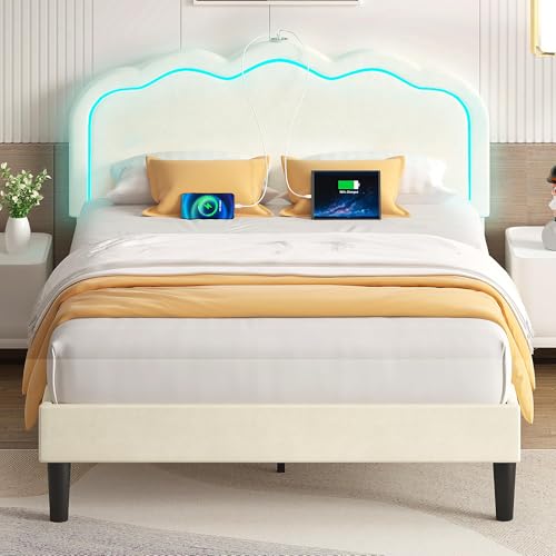Queen Size Bed Frame, Beige, view 3