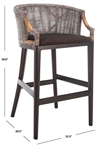 SAFAVIEH Furniture - Brando Rattan Bar Stool - Dark Brown - Solid Wood - Coastal Rattan-Back Design - Ideal for Kitchen, Bar Area, Dining Room (SEA4014A)