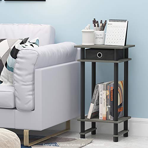 Turn-N-Tube Tall End Table, French Oak Grey/Black/Black | 1x Storage Bin, Tall Narrow Open Shelf Night Stand, Modern Bedside Table, Toolless Assembly, for Living Room, Bedroom