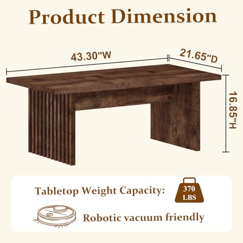 Coffee Table for Living Room, 43Inch Farmhouse Wood Center Table, Rectangle Mid-Century Living Room Tables, Unique Fluted Panel Coffee Tables (Rustic Oak)