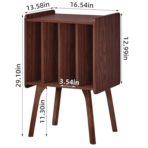 Record Player Stand, Walnut Vinyl Record Storage Table, 4-Cubby, view 4