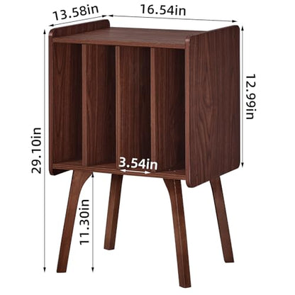 Record Player Stand, Walnut Vinyl Record Storage Table, 4-Cubby, view 4
