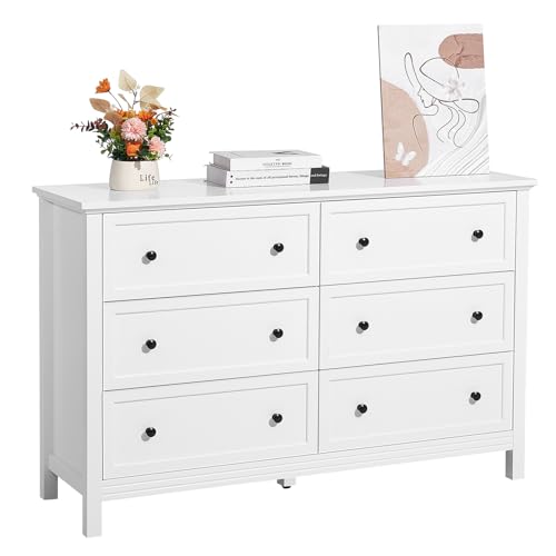 6 Drawer White Dresser, Wood Dresser Chest of Drawers with Middle Sliding Leg, view 2