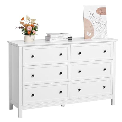 6 Drawer White Dresser, Wood Dresser Chest of Drawers with Middle Sliding Leg, view 2