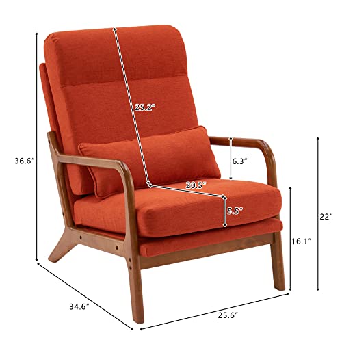 Bonnlo High Back Burnt Orange Accent Chairs Set of 2, Upholstered Mid Century Modern Lounge Chairs Reading Chairs Side Sitting Chair Solid Wood Farmhouse Armchairs for Living Room, Bedroom, Guest Room