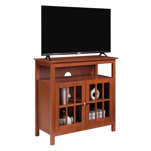 Big Sur Highboy TV Stand 36" - Modern Entertainment Center For TVs up to 40", Storage Cabinet for Dining, Living Room, & Entryway, Console Hall Table with Shelves, Cherry