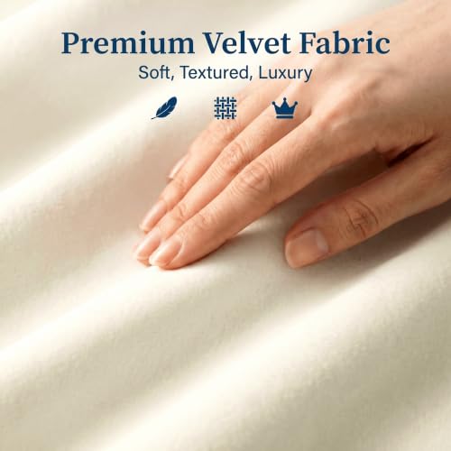 Queen Velvet Fabric Bed Frame, Adjustable Headboard, Cream White, view 4
