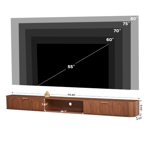 94.48'' Wall Mounted Floating TV Stand for 80-95 Inch TV - Walnut, view 4