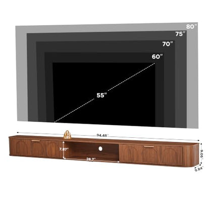 94.48'' Wall Mounted Floating TV Stand for 80-95 Inch TV - Walnut, view 4
