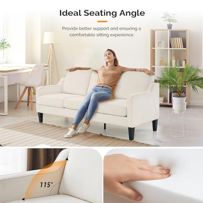 Small Couch Sofa 71" Comfy Couches for Living Room Beige 3 Seat Sofa Couch Mid Century Modern Sofa Furniture Couches with Scooped Arms for Small Spaces, Bedroom, Apartment, Studio