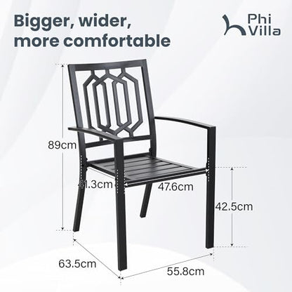 Patio Dining Chairs Set of 2, Stackable&Wrought Iron | Black Stackable Wrought Iron Outside Dining Chairs, All Weather Heavy-Duty Furniture for Patio, Deck, Porch, Backyard