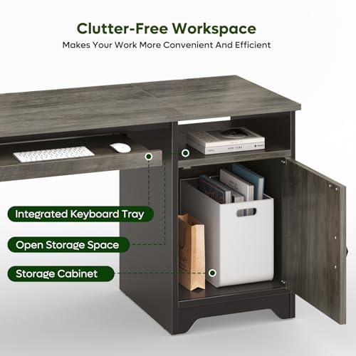 47-Inch Office Desk with Storage Cabinet & Keyboard Tray, Grey, view 5