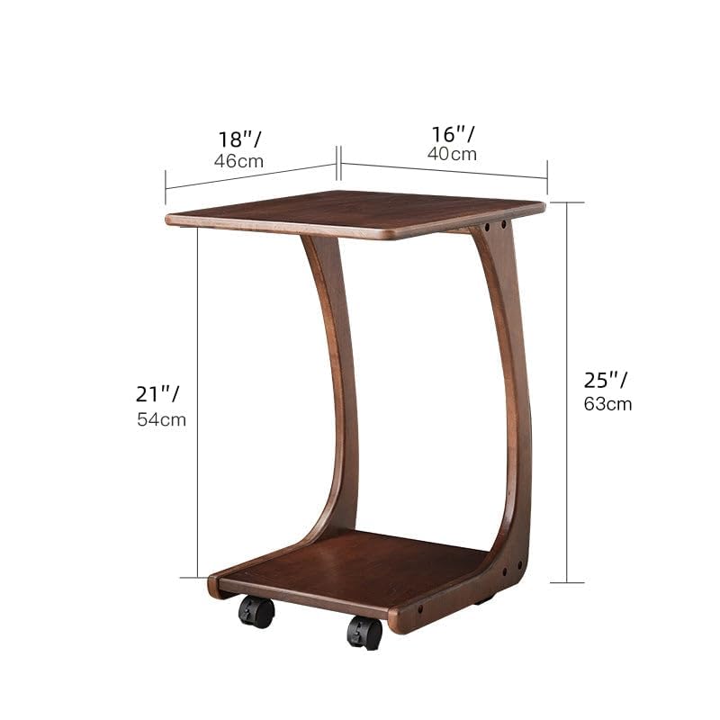 Emerson Solid Wood End Table with Rolling Wheels, C Shaped Side Table, TV Tray Table, Couch Table that Slide Under for Small Space, Living Room, Bedroom (Walnut)-Large