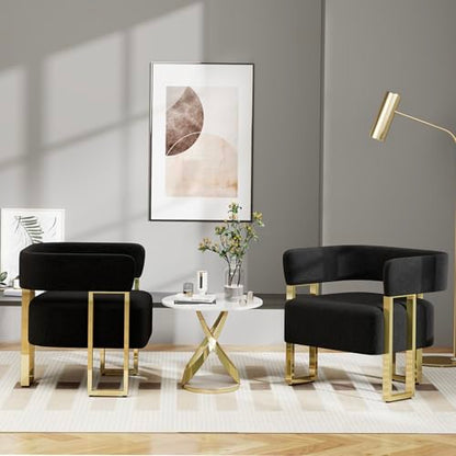 Black and Gold Accent Chairs Set of 2, Boucle Barrel Chairs for Living Room | Boucle Upholstery, Curved Bucket Design, Bedroom Chair, Gold-Tone Base, Armchairs for Office, Small Space Seating