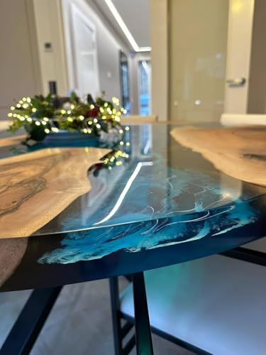 RESINHOMEFURNITURE Luxury Blue Ocean Resin Wood Table – Round Epoxy Dining, Coffee, or Conference Table with Nature-Inspired River Design for Elegant Home Decor (18 Inches Tall, 18 x 18 Inches)