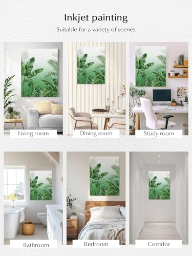 NuYeBiofx Botanical Rainforest Plants Canvas Wall Art Prints,40"x28" Framed Picture Artwork Watercolor Tropical Banana Leaves Printed Canvas Oil Painting for Living Room Bedroom Office,Ready to Hang