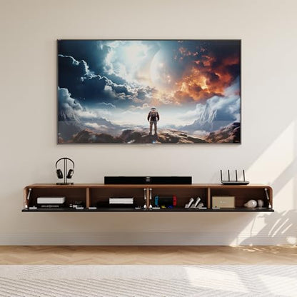 94" Fully Assembled Wood Floating TV Stand, Walnut and Black, view 4