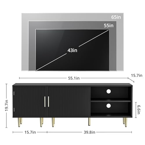 55" Combined Modern TV Stand for 55/60/65 Inch TV, Black, view 3