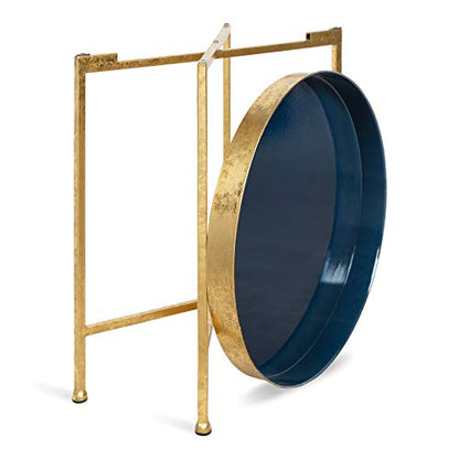 Celia Metal Foldable Round Accent Table, 18.25" x 18.25" x 22", Navy Surface and Gold Frame, Modern Minimalist Design and Detachable Magnetic Tabletop