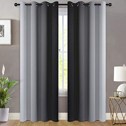 Ombre Curtains Black and Greyish White for Living Room,52Wx96L