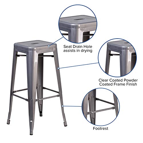 Lincoln 30'' High Backless Clear Coated Metal Indoor Barstool with Square Seat