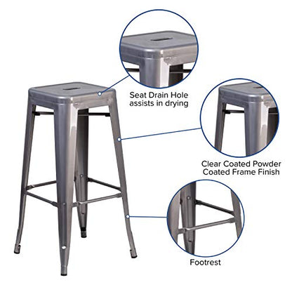 Lincoln 30'' High Backless Clear Coated Metal Indoor Barstool with Square Seat