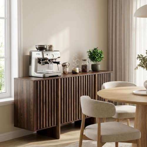 Walnut Wooden Buffet Cabinet with Storage, 64" Large Sideboard Cabinet, view 8