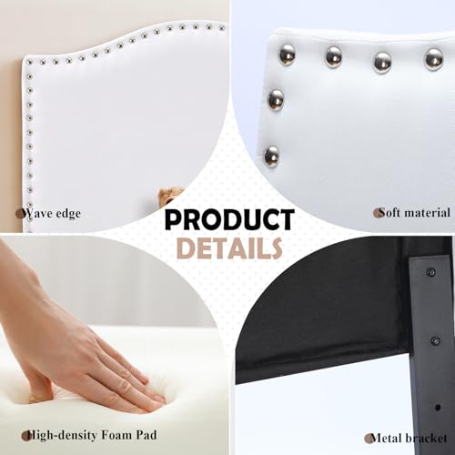 Colingmill 40" x 24" Fabric Upholstered Twin Headboard White with Nailtrim Bevel Tacked Headboard Bevel College Head Board Adjustable Height from 43" to 55" for Woman Man Bedroom Decor