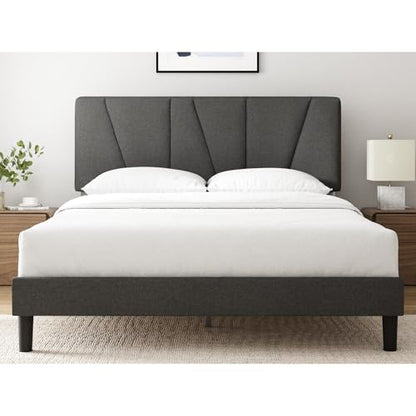 Zinus Maya Upholstered Bed Frame with Asymmetric Headboard, Queen, view 2
