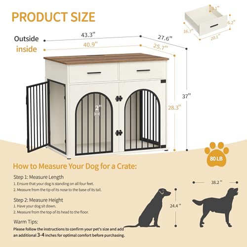 43.3'' Dog Crate Furniture with Storage & Power Indoor Dog Kennel, view 3
