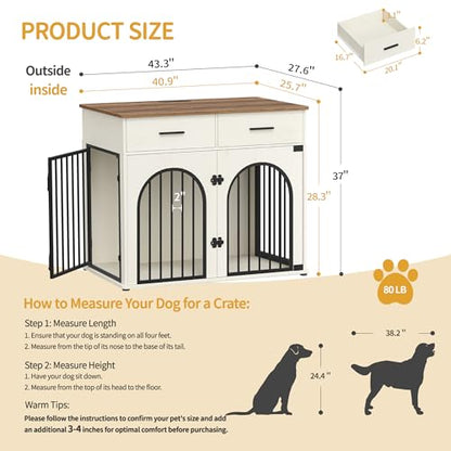 43.3'' Dog Crate Furniture with Storage & Power Indoor Dog Kennel, view 3