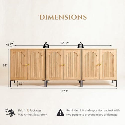 92.63" W Mid Century Modern TV Stands for Living Room, Natural Oak, view 3