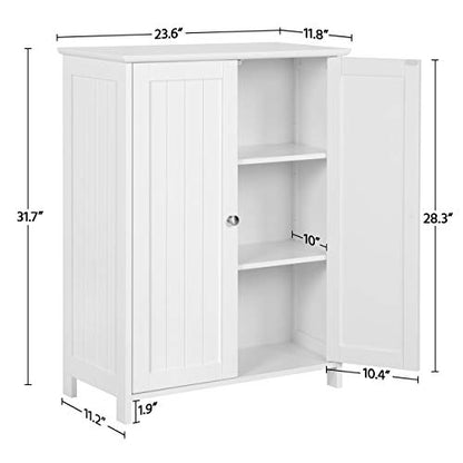 Bathroom Floor Cabinet Double Doors Free-Standing Storage Cabinet with Adjustable Shelves, Anti-toppling Design, White