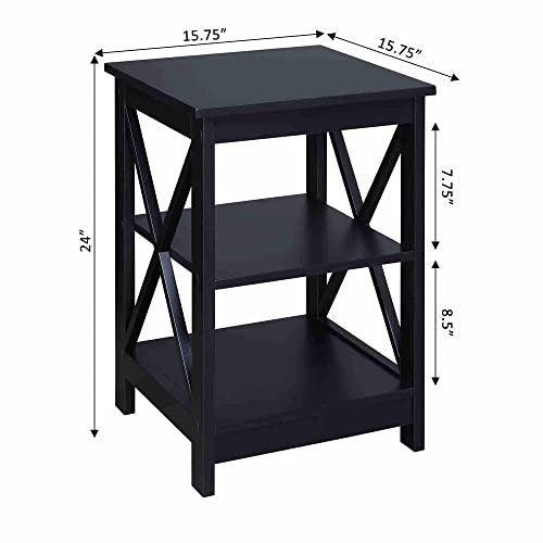 Oxford End Table 15.75" - Modern Living Room Table with Storage Shelves, Transitional Nightstand Side Table for Home Decor and Display, Black